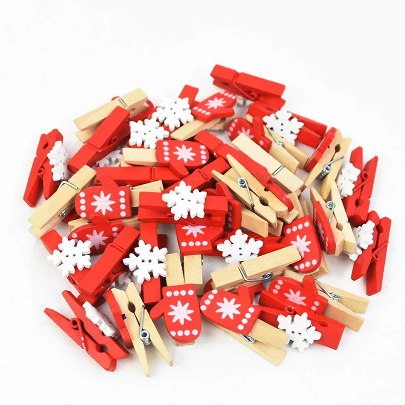 Clips de madera de Navidad para decoración de fiesta de año nuevo, Clip de pared de fotos, decoraciones navideñas artesanales para el hogar, regalo para niños, 10 Uds.