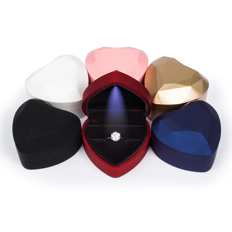 5PCS TA MINGREN heart-shaped LED wedding ring pendant box display storage jewelry Case velvet lining 6 colors available