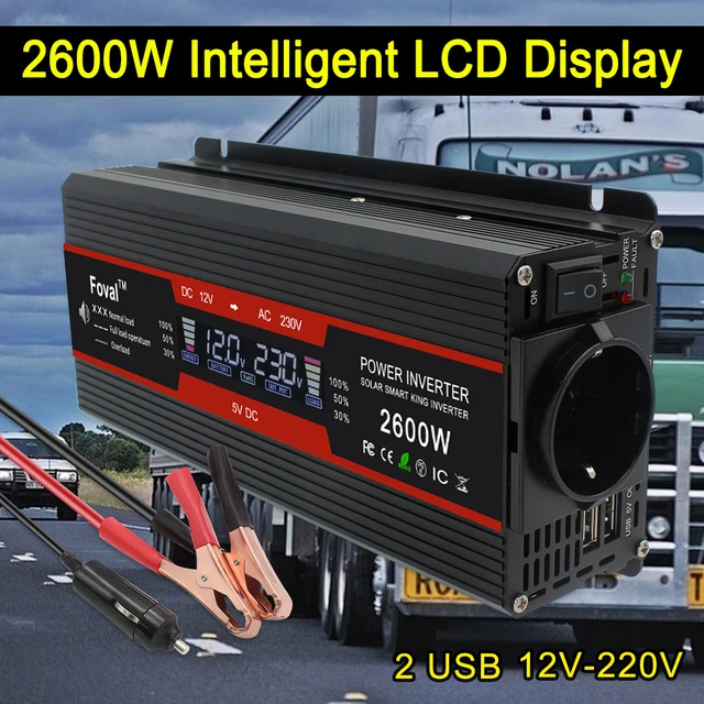 LCD תצוגת רכב מהפך DC12V כדי AC 220V 1500W 2000W 2600W האיחוד האירופי AC לשקע 2UB שמש inversor инвертор 12v 220v преобразователь