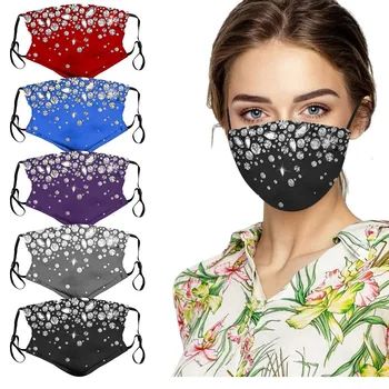 

Women Men Washable Mouth Mask Personality Colorful Glitter Rhinestone Print Nightclub Party Face Cover Pocket Mask Mascarillas