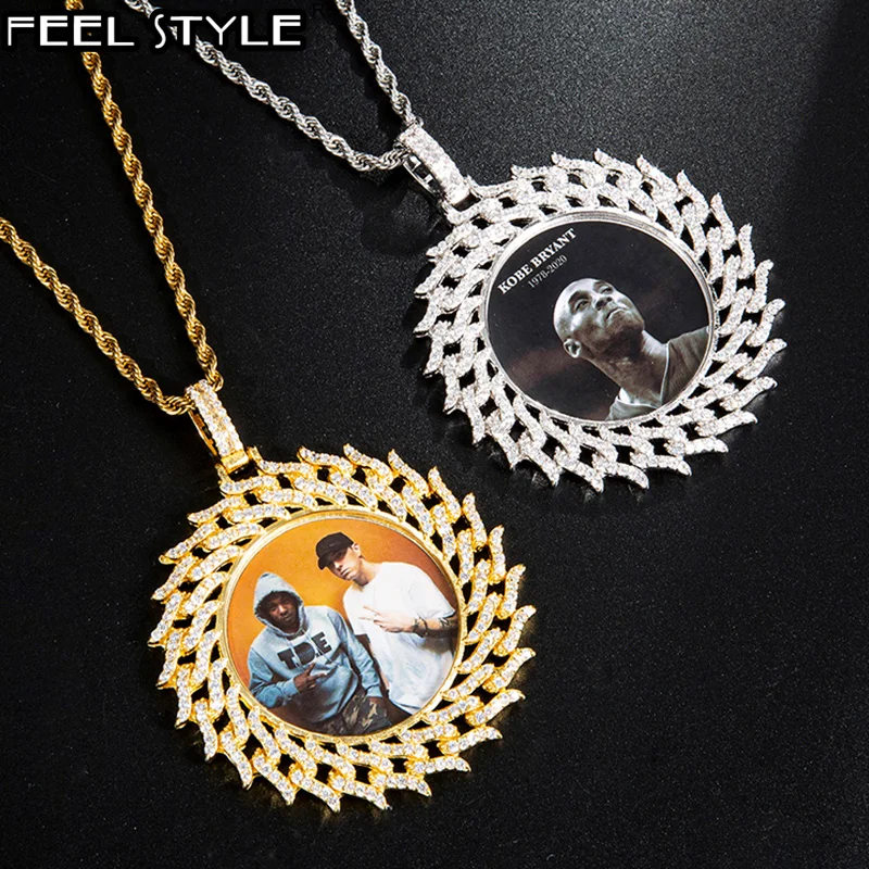 

Hip Hop Bling Cubic Zircon Custom Photo Stone Roundness Hollow Back Necklaces & Pendants For Men Jewelry