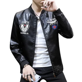 

Men Autumn New Casual Motorcycle Vintage Leather Jackets Coat Men Fashion Biker US Army Bomber Embroidery PU Leather Jacket Men