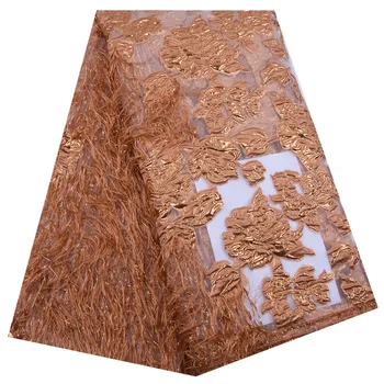 

Peach Color French African Lace Fabric Stones High Quality Tulle Nigerian Mesh French Lace Fluffy Feather For Wedding Dress 1789