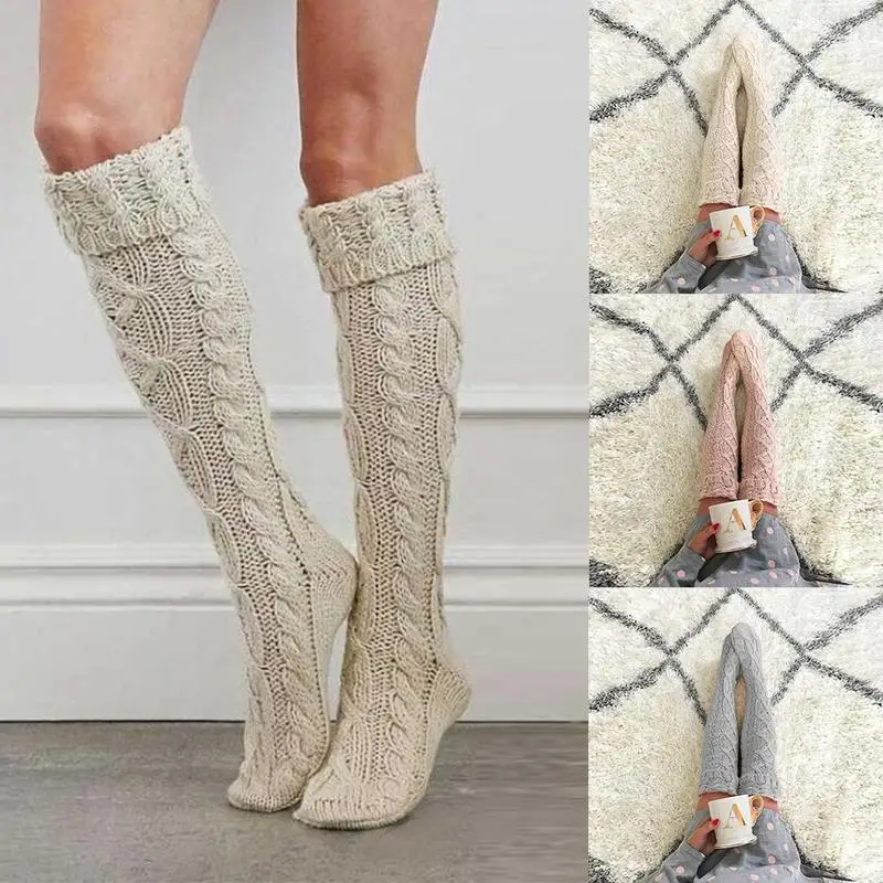 Fashion Winter Over Knee Sockings Warm Twisted Knit Stockings For Women Thigh High Sockings