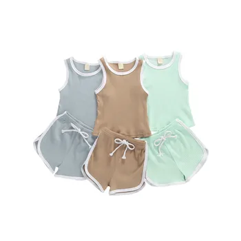 

3 Colors Baby Summer Clothing Newborn Kids Boys Girls Clothes Ribbed Knitted Sleeveless T-shirts Tops+Shorts Tracksuits Outfits