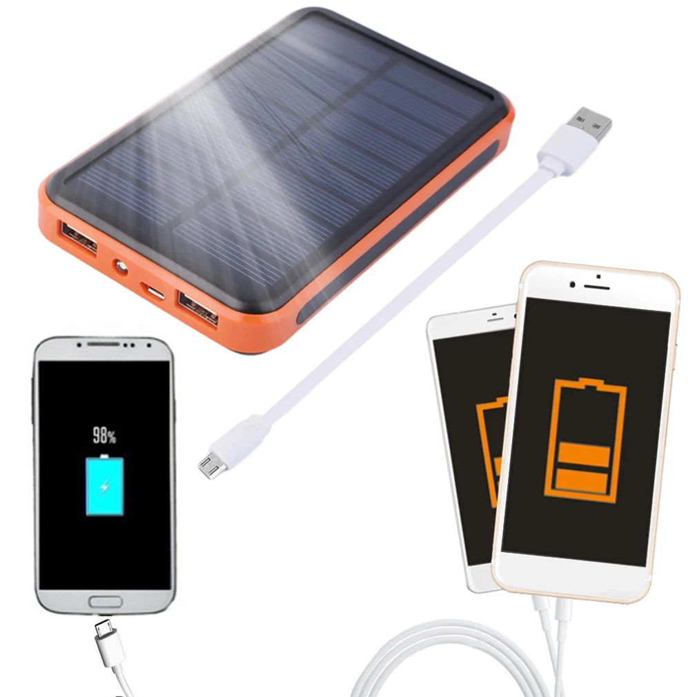 Super Thin Large Capacity Waterproof Portable Solar Power Bank Dual USB Solar Charger For Mobile Phones Compact Lightweight