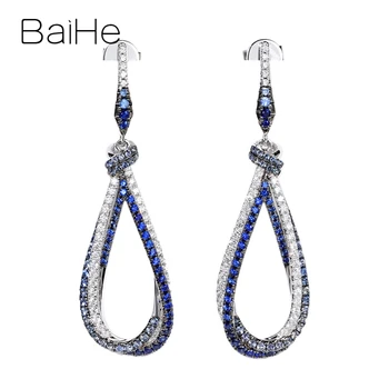 

BAIHE Solid 14K White Gold black Gold 0.64ct Natural sapphirs Wedding Trendy Fine Jewelry Water drop Stud Earrings for women