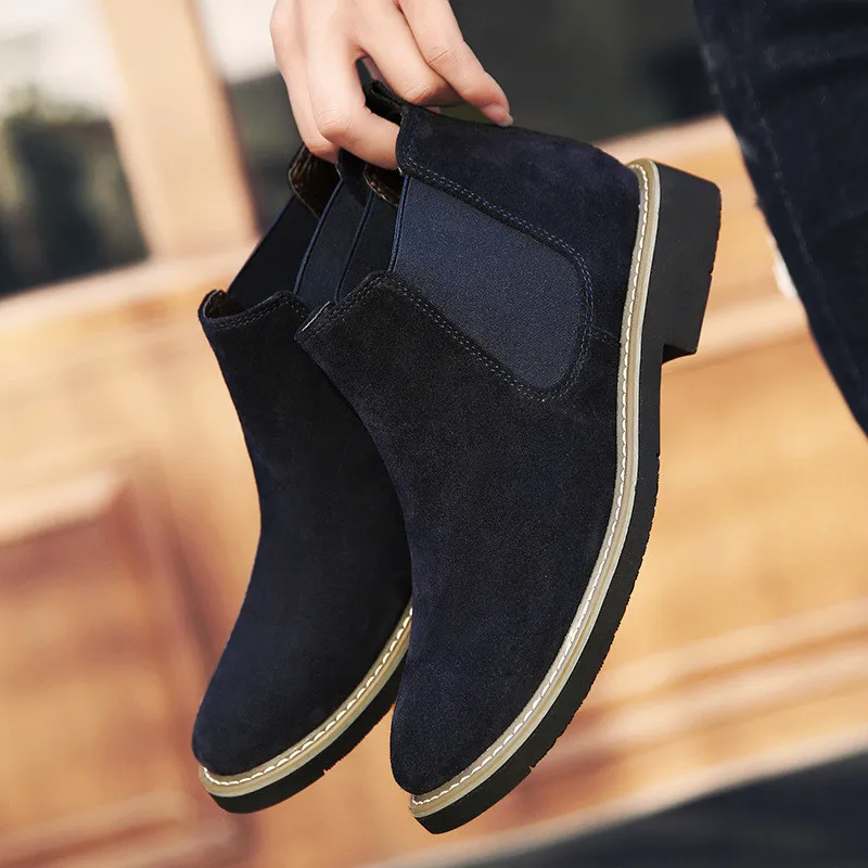 UPUPER/ботинки «Челси» из коровьей кожи; Мужская обувь в британском стиле; высокие модные мужские зимние ботинки с плюшевой подкладкой; мужские Ботильоны; - Цвет: Blue