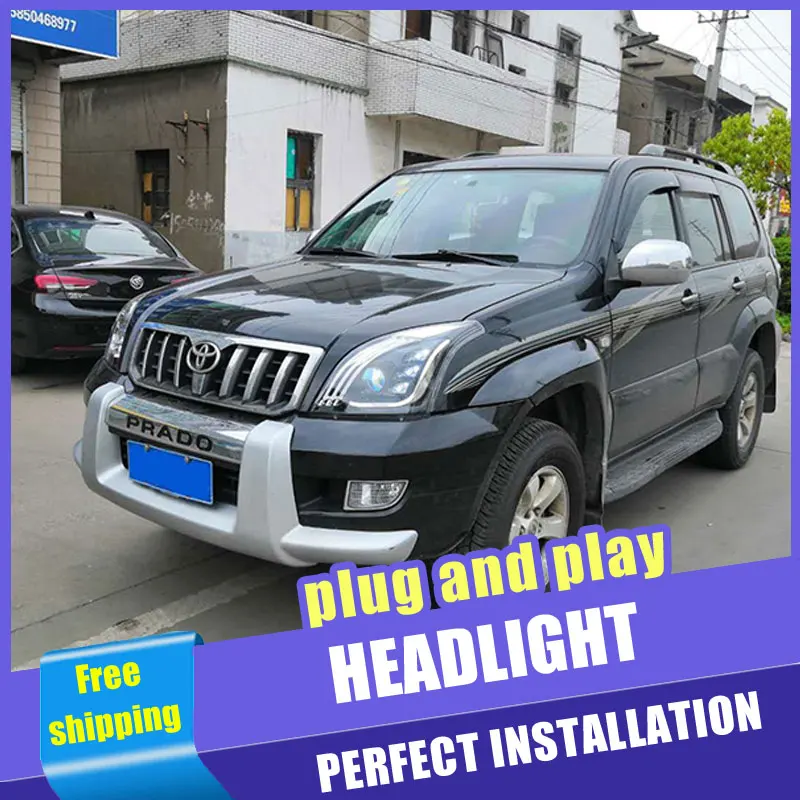 2PCS Car Style LED headlights for Toyota prado 2003-2009 for prado headlamp LED DRL Lens Double Beam H7 HID Xenon bi xenon lens