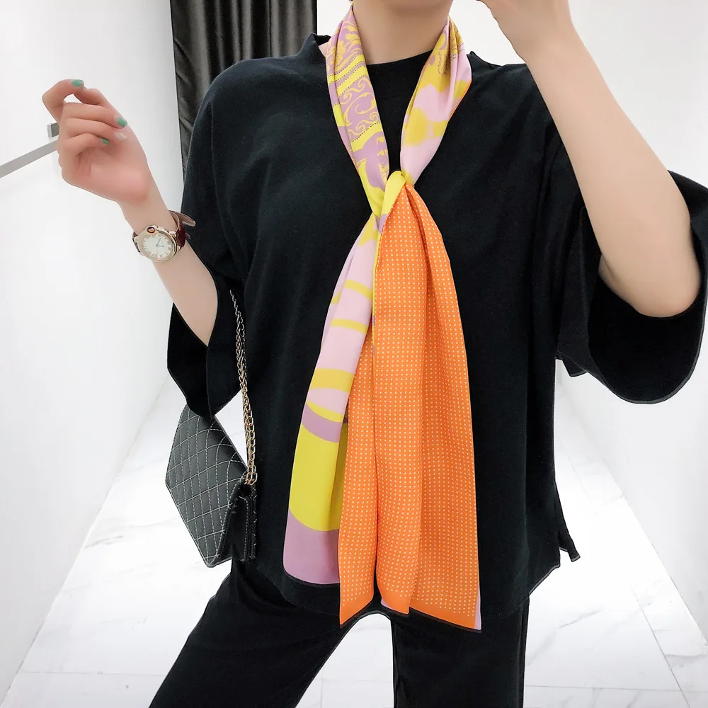 Дизайн 160x20cm роскошный бренд саржевый шарф двухслойный женский шарф модный галстук шейный платок шелковый шарф и обертывания для женщин - Цвет: 30