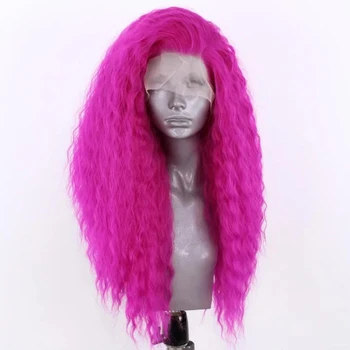 

RONGDUOYI Rose Red Heat Resistant Fiber Hair Synthetic Lace Front Wig Long Kinky Curly Glueless Front Lace Wigs for Women