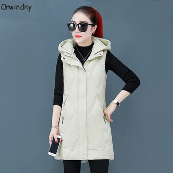 

Orwindny Autumn Warm Vests For Women Down Cotton Women's Winter Vest Hooded Long Waistcoat Female Jacket Coat Sleeveless M-3XL
