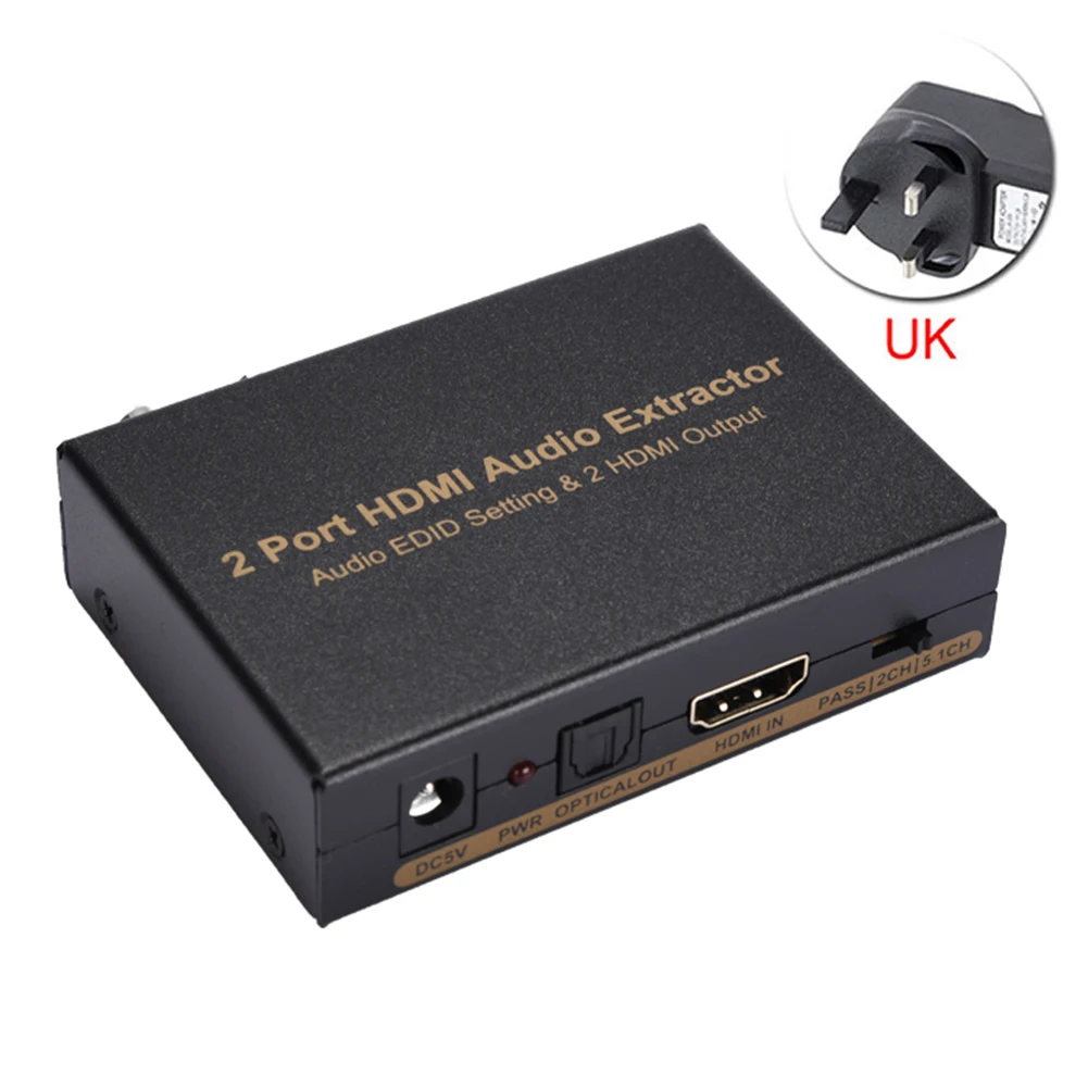 UK Plug 1X2 HD1080P HDMI аудио экстрактор 2 порта HDMI аудио экстрактор аудио EDID установка 2 HDMI сплиттер выход с адаптером питания - Цвет: UK Plug