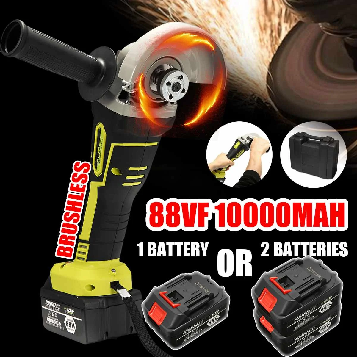 

88VF 10000mAh 11000RPM Brushless Angle Grinder Polishing Machine Grinder Cutting Tool with Rechargeable Battery Household