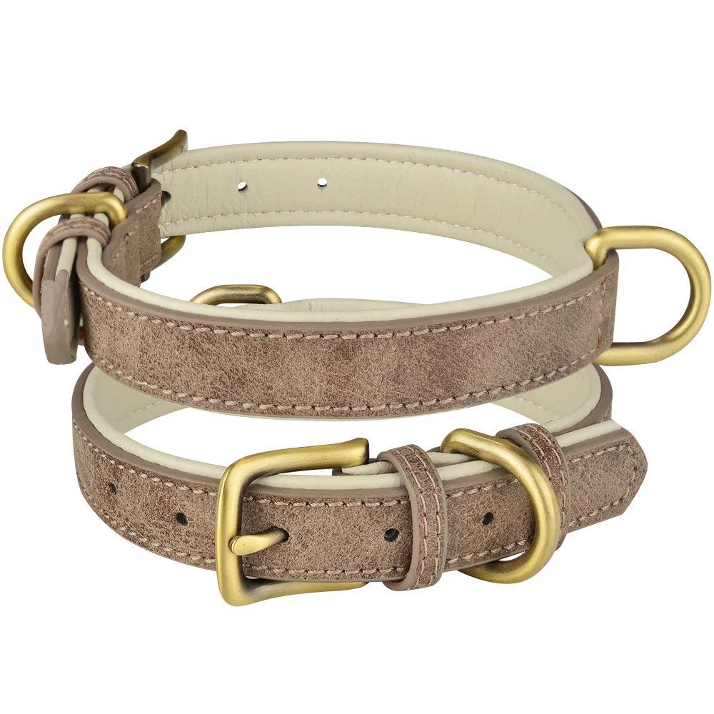 Leather Dog Collar Adjustable Double D-ring Dog Control Small Medium Large Dogs 