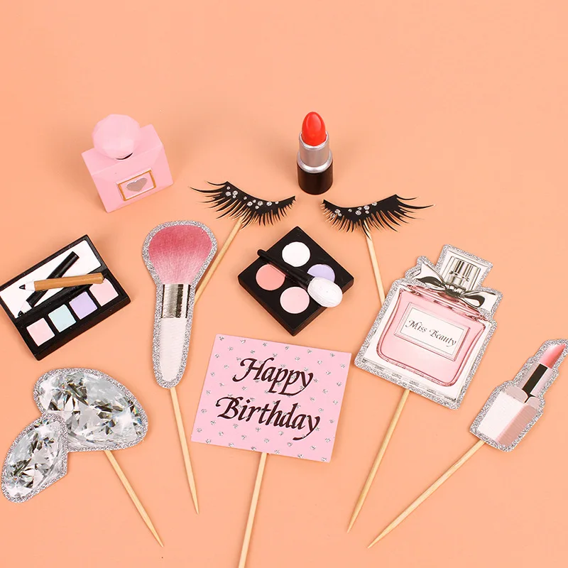 

Cakesmile ladies perfume cosmetic 7 pcs cake topper cupcake party for baking cake decorating tools anniversary birthday décor