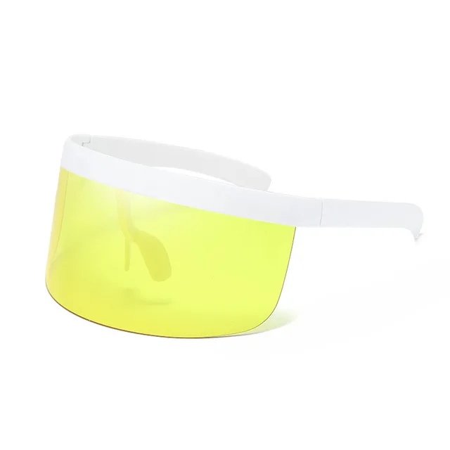 SO&EI Oversized Anti-Peeping One Piece Rimless Sunglasses Men Fashion Outdoor Sports Windproof Goggles Women UV Mask Sun Glasses White yellow