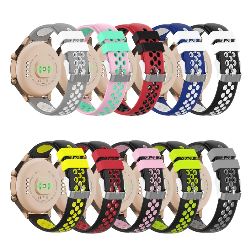 

For Ticwatch C2 Strap Solid Two-color Silicone Wristband Sport Strap 18mm Wide Replacement Accessories for Huawei Honor Glory S1