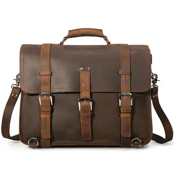 

Top Quality Travel Duffle Bag Adventure Shoulder Bag Multi-function Genuine Leather Bag Fit 17'' Laptop Briefcase Brown 5049