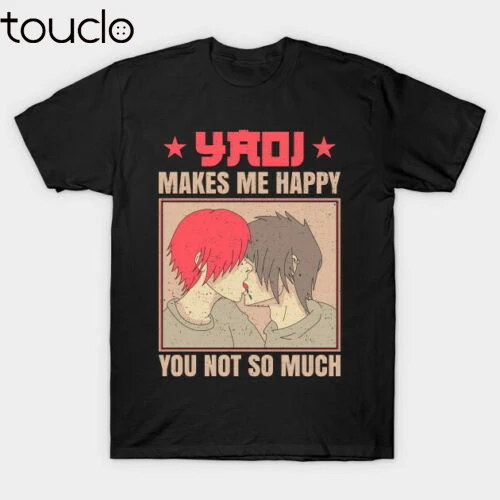 Yaoi Makes Me Happy Boy Love Kiss Fujoshi Danmei Japanese Otaku Black T-Shirt Custom Aldult Teen Unisex Digital Printing | Женская