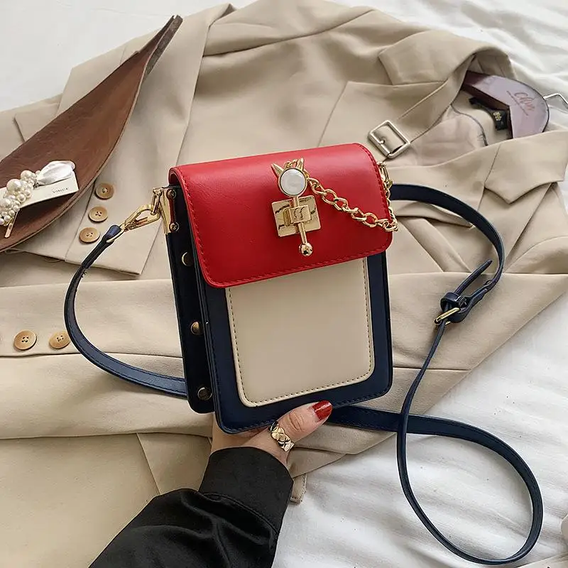 

Fashion Contrast Color Crossbody Bags for women Designer Lock Small Square Women's bag Luxury Pu Leather Women's Handbags Purses