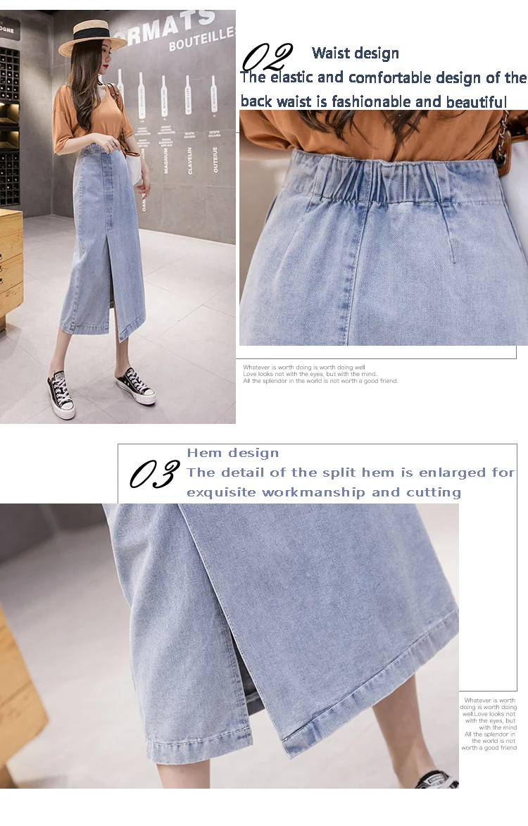 midi skirt Denim skirt women's 2022 spring versatile high waist front split retro four seasons can wear medium length skirt Hip Wrap Skirt white skirt