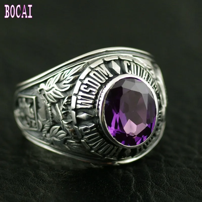 Фиолетовое полудрагоценное каменное серебряное кольцо s925 Серебряное винтажное тотемное взрослое индивидуальное модное мужское серебряное кольцо