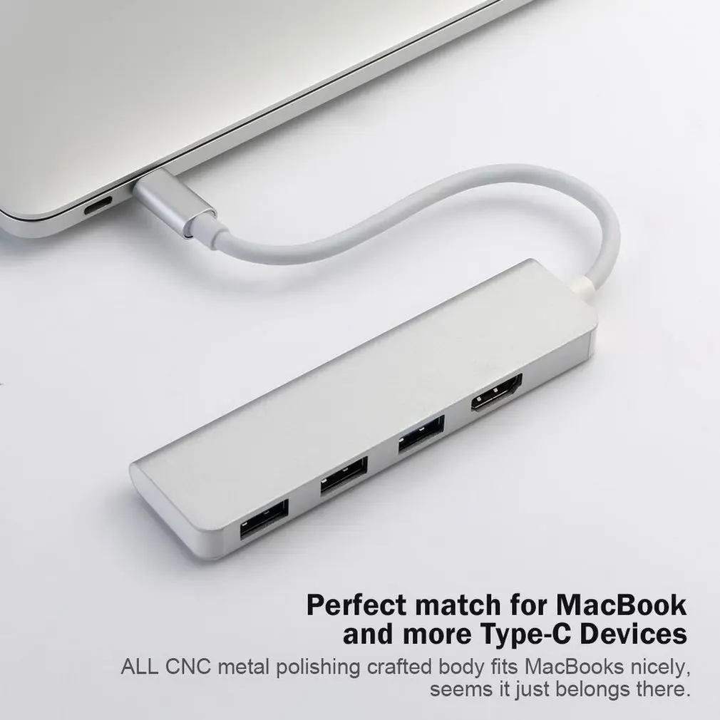 USB-C концентратор type-C адаптер для HDMI 3 USB 3,0, портативный алюминиевый USB C Ключ