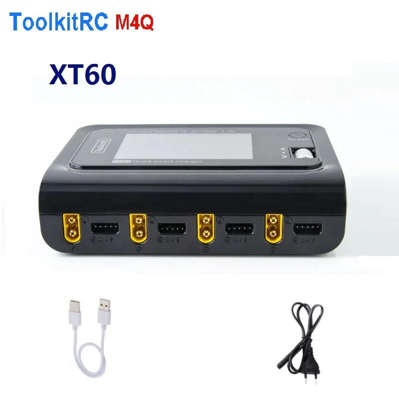 ToolkitRC M4Q 4x50W 5A AC 100W 4 Port DC Smart Charger XT60/XT30 Optional for 1-4S Lipo Battery - XT30 plug With EU Plug