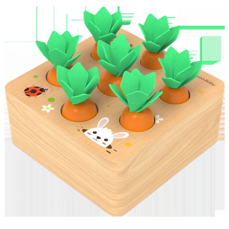Montessori Educational Wooden Toy Cartoon Pull The Radish Toys Children Puzzle Carrot Game Brain Training Kids Gift