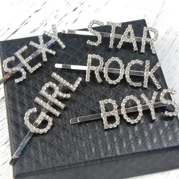 

JUST FEEL Hairpin English Letter Barrette Rhinestone Alloy Personality Word Women Girls Hair Clips Hairclip Hair Accessories