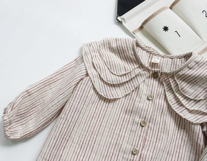 Детская осенняя рубашка han ban, хлопковая льняная рубашка с длинными рукавами, рубашка с большим гофрированным воротником для девочек