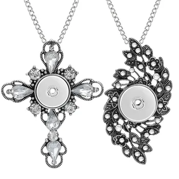 

New Snap Button Jewelry Necklaces Vintage Crystal Rhinestone Flower Cross 18mm Snap Necklace DIY Snap Jewelry Necklace Pendant
