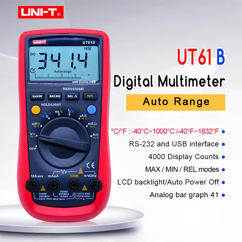 

Digital Multimeter UNI-T UT61B LCD AC DC voltmeter ohmmeter ammeter meter CD Backlight & Data Hold Multitester