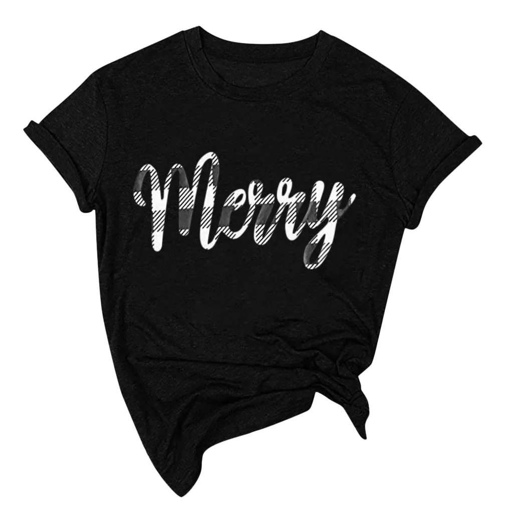 Модная Рождественская футболка, женские летние топы, топы с коротким рукавом, Женская рождественская Футболка с принтом Санты, женская футболка Gh4 - Цвет: A-Black