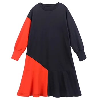 

Big Girl Spring Autumn Dress Teens Girls Cotton Warm Princess Dresses Kids Girl Color Block Frocks For 4 6 8 10 12 14 Years