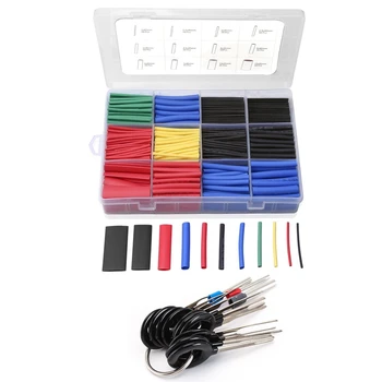

560Pcs Heat Shrink Tubing 5 Colors 12 Sizes & 11PCS Auto Car Plug Circuit Board Wire Harness Needle Remove Tool Set