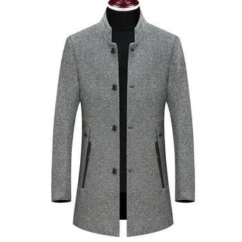 

New Winter Warm Solid Color Long Trench Jacket Fashion Men's Wool top Coat Single Breasted Business Casual Overcoat Dropshipping