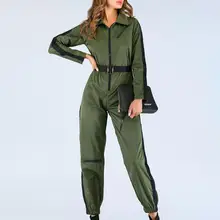 Fashion Womens Jumpsuit Casual Solid Color Long Sleeve Lapel Zip Belt Rompers High Waist Overalls monos de fiesta 2020 Spring E
