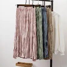 Мода, Корейская юбка с высокой талией, Женская винтажная плиссированная Вельветовая длинная юбка макси