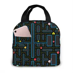 Бесшумные дизайнерские женские сумки для ланча Pacman Ретро видео игра печать изолированный охладитель Ланч-бокс индивидуальные Bolsa