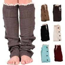 Лидер продаж; кружевные женские гетры с пуговицами; вязаные носки; зимние сапоги; модные теплые гетры выше колена с пуговицами