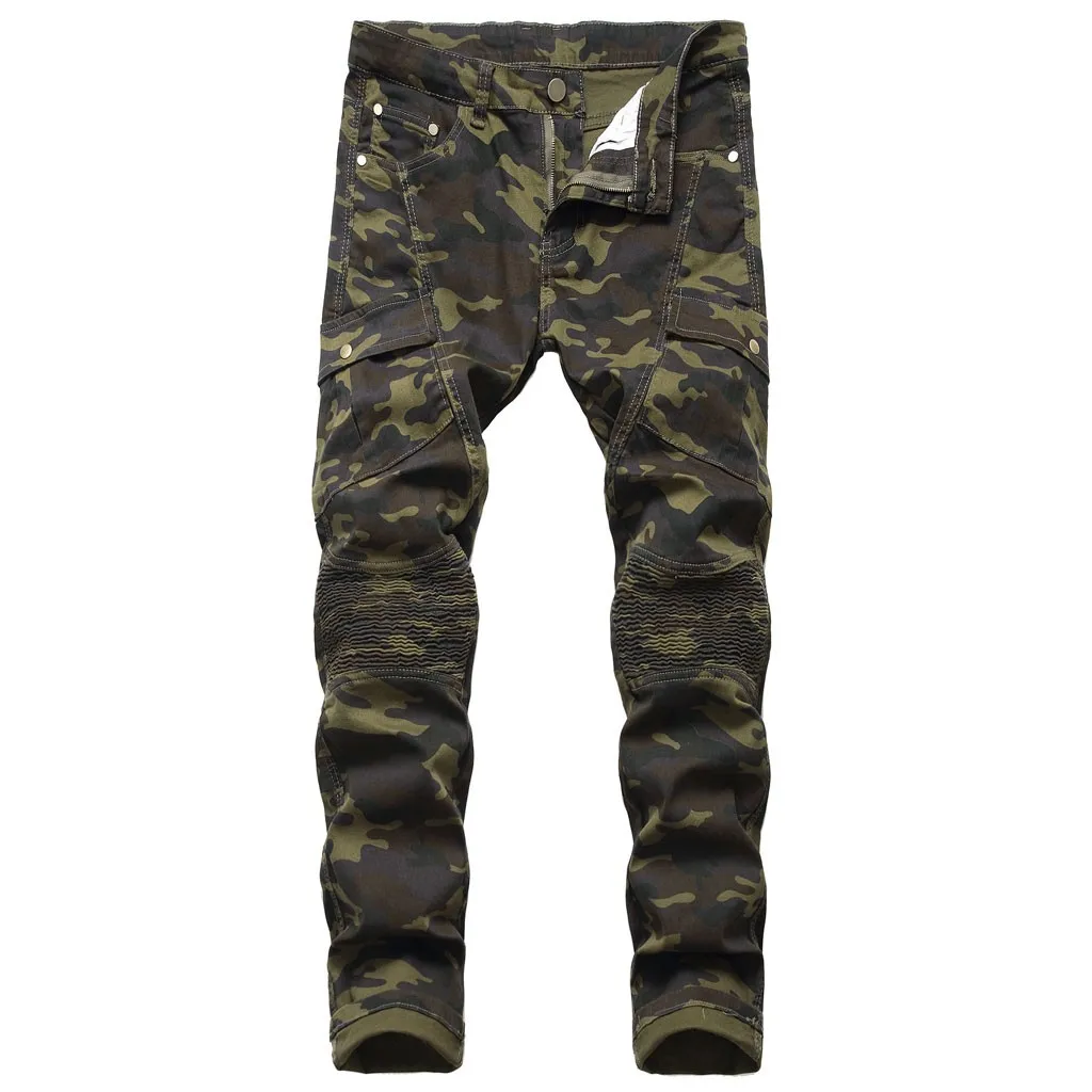Camouflage Новинка, модные штаны, повседневные мужские эластичные штаны в байкерском стиле, камуфляжные брюки Z812 - Color: Camouflage