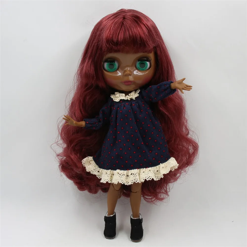 Neo Blythe Doll with Red Hair, Black Skin, Shiny Cute Face & Factory Jointed Body 1