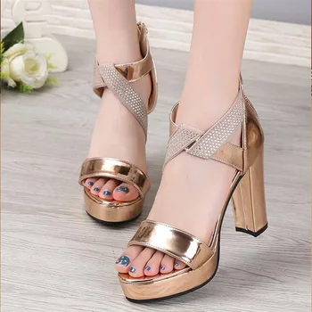 

2020 Sandals Shoes Woman Square High Heels Sexy Women Back Strap Open Toe Sandalias Roma Style Shoes