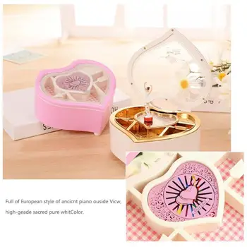 

New Heart Shape Dancing Ballerina Music Box Plastic Jewellery Box Carousel Hand Crank Music Box Mechanism Gift For Valentine'S D