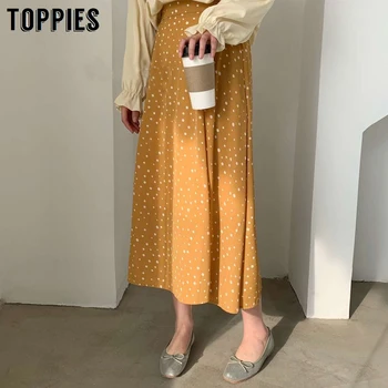 

Chiffon Skirts Women Polka Dot Printing Midi Skirts White Black Korean Woman A-line Faldas Streetwear