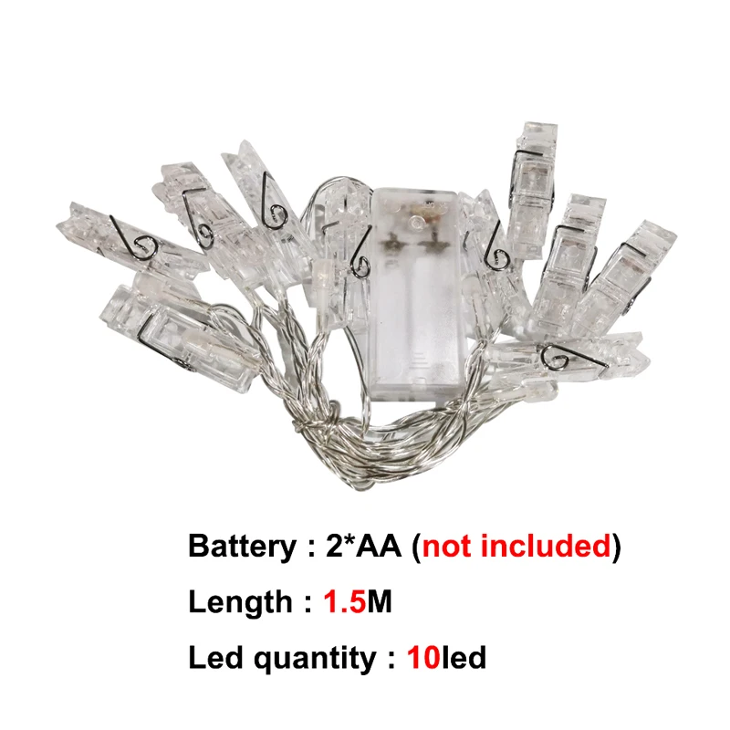 1.5m 10led 2 м/5 м/10 м USB светодиодный светильник, наружная гирлянда для фото, Настенный декор, сказочный светильник с зажимами, с цепочкой, на батарейках, Рождественский светильник s - Испускаемый цвет: 1.5m 10led