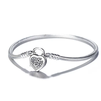 

Love Heart Lock 925 Silver Snake Bracelet Basic Original Beads Charm Bracelets for Women Fit European DIY Jewelry Making