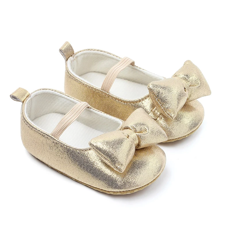 Обувь для новорожденных девочек; коллекция года; прогулочная обувь для маленьких девочек; золотистый, красный бант для маленьких девочек - Цвет: Золотой